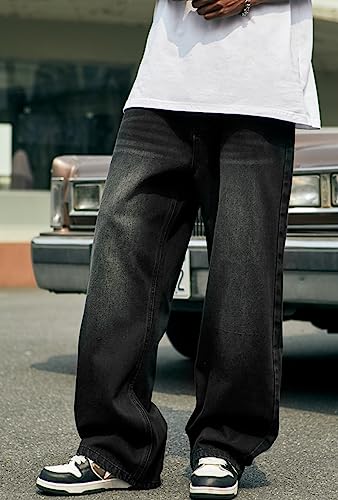 Mens Baggy Jeans Y2k Skater Vintage Plain Pants Casual Wide Leg Loose Fit Denim Hip Hop Jean2