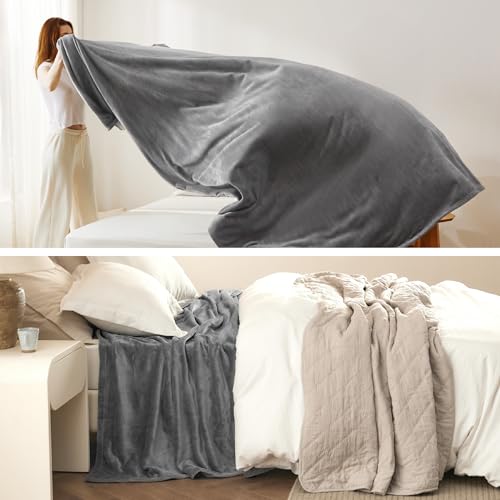 Image of Bedsure GentleSoft Fleece Bed Blankets Large Size Grey - Soft Lightweight Fuzzy Cozy Luxury Oversized King Blanket Microfiber, Room Home Decor Gifts for Women and Men, 120x120 inches