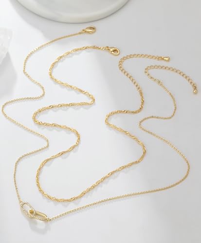 Gold Necklace for Women Dainty Layered Diamond Necklace Trendy 14K Gold Plated Paperclip Choker Necklaces Cute Minimalist Open Oval Star Necklaces Jewelry for Women Gifts