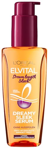 L'Oréal Paris Elvital - Sérum para el cabello sin siliconas, protección contra el calor para cabello largo y rebelde, sin enjuague, aceite capilar con proteínas vegetales y manteca de cacao, sérum