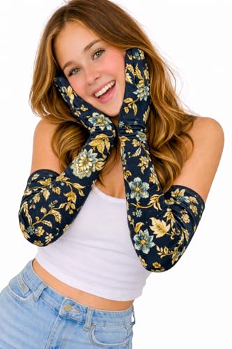 Image of Women's Driving Gloves, Printed Cotton Full Hand Summer Gloves for Protection from Sun Burn /Heat /Pollution (Pack of 1 Pair)