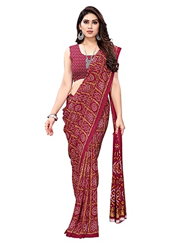 SIRIL Women's Georgette Bandhani Printed Saree with Blouse