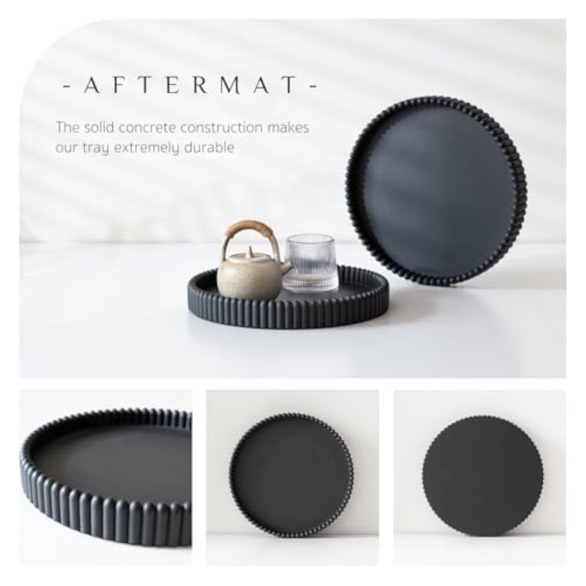 Concrete Black Coffee Table Decorative Tray, Round Serving Tray