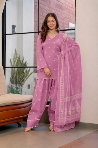 Image of ANNI DESIGNER Farshi Salwar Suit for Women | Cotton Blend Printed Straight Kurta with Dupatta | Farsi Farasi Parsi Ethnic Indian Office Party Wedding Clothing Fashion Premium Traditional Look 3 Piece