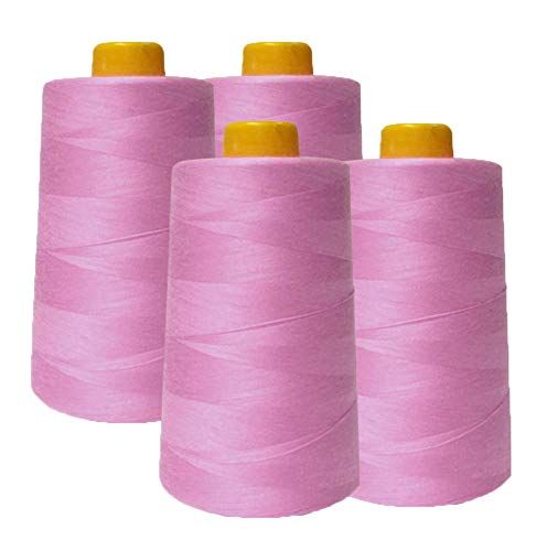 AK TRADING CO. Paquete de 4 conos de hilo de coser multiusos rosa (6000 yardas cada uno) de bobinas de hilo de poliéster de alta resistencia para coser, acolchar, máquinas de serrar, overlock, Merrow