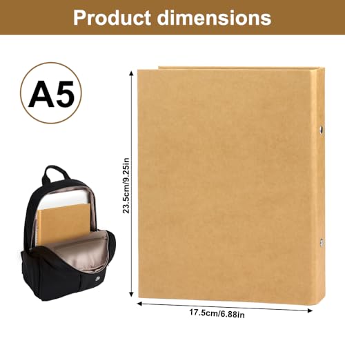 2 Stück Ringordner A5 233 X 175 mm, Ringbuch A5 Nachfüllbar Kraftpapier, Ringbuch Ordner mit 2 Ringe, Ring Binder Refillable, Kraftpapier-Binderschale für Büro, Studium, Reisen und Tagebuch