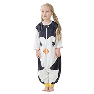Michley Babyslaapzak met voeten, meisjes en jongens, slaapromper, voor vier seizoenen, pinguïn, 1 – 3 jaar