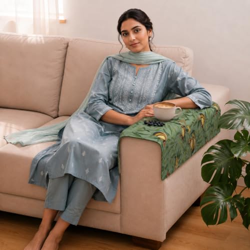 Image of STITCHNEST 'Eden Weaves Collection Series' Sofa Armrest Cover | Elegant Woven Fabric, Washable & Durable for Modern Living (18 x 22 Inches)