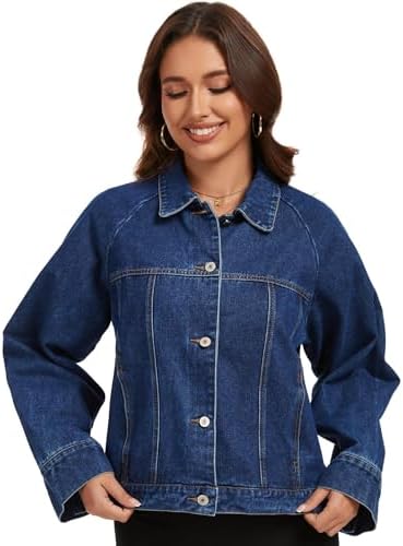 Women's Denim Jacket Long Sleeve Button Washed Jean Western Overs...