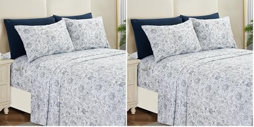 Image of Elegant Comfort Softest and Coziest 6-Piece Sheet Set - 1500 Premium Hotel Quality Microfiber - Deep Pocket, Wrinkle Resistant 6-Piece Paisley Pattern Bed Sheet Set, California King, Paisley Navy