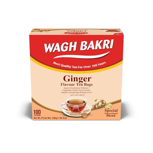 Wagh Bakri Ginger Flavour Tea Bags, 100 Tea Bags of Special International Blend, 200 grams