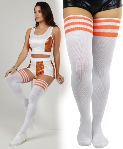 Image of ToBeInStyle Women's Heavyweight Knit Thigh High Long Socks w /Contrast 3 Stripe Top Band