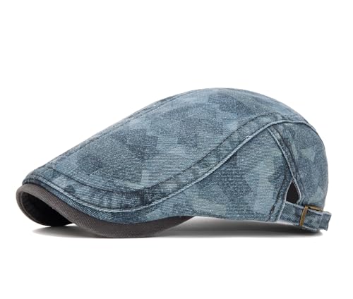 Image of Quanhaigou Unisex Denim Newsboy Hats Flat Ivy Gatsby Cabbie Driving Berets Hat Cotton Dad Cap for Men Women