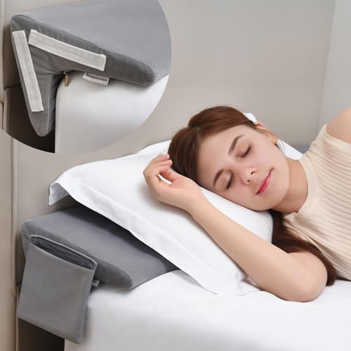 Memeluckon 2-in-1 Queen Bed Wedge Pillow for Headboard Gap Fills 06 Gaps Rotates for Two Angles & Heights Pressure Lock Design Keeps in Place Dual Side Pockets Removable Cover Gray 60x10x8