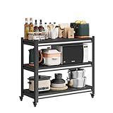 Topass Storage Shelves, Bakers Rack with Wheels, 3-Tier Metal Shelving Unit with Wheels for Kitchen Garage Office, Kitchen Stand with Adjustable Rack (18' D x 34' W x 32' H)