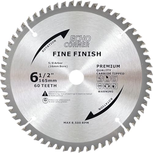 Echo Corner 6-1/2 Inch Fine Finish Wood Cutting Circular Saw Blade, Fine Cut Crosscut Framing Plywood MDF Plastic Veneer Lumber Laminate, 5/8 Inch Arbor (60-Tooth)