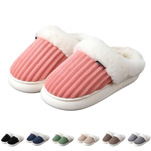 Fuzzy Memory Foam Slippers for Women Men Cozy Plush Fluffy Winter House Shoes for Indoor Outdoor Warm Fleece Lining Non-Slip Bedroom Floor Slippers Slip On Platform Home Slide Shoes