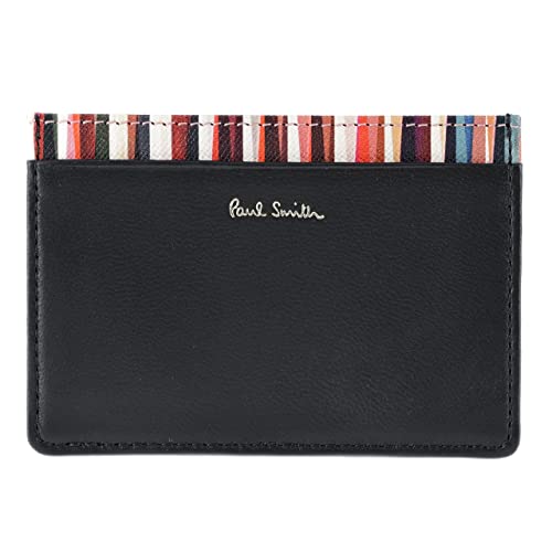 [ポールスミス] 名入れ可 クロスオーバーストライプトリム パスケース 定期入れ レディース 純正 化粧箱 ショップバッグ 付き 873313 PWD540 セット品 (ブラック：名入れあり)