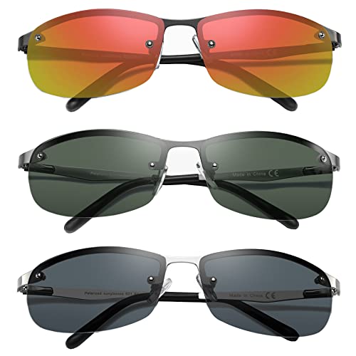 Image of 3 Pack Polarized Sunglasses for Men, Semi-Rimless Frame Driving Fishing Sun glasses UV400 Block Glare /Blue Light