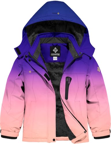 Image of GEMYSE Girl's Waterproof Ski Snow Jacket Hooded Fleece Lined Windproof Winter Jacket