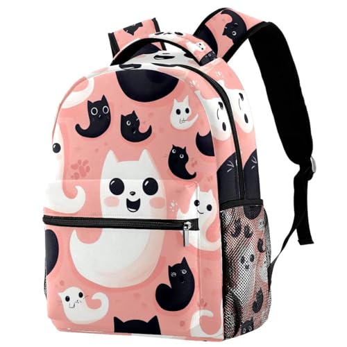 Sac à dos chat et fantôme noir pour ordinateur portable et école, dimensions 29x20x40cm