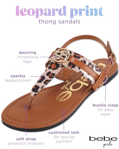 bebe Girls' Sandals - Leopard Print Thong Dress Sandals with Ankle Strap, Open Toe Easter Summer Shoes for Little Girls2