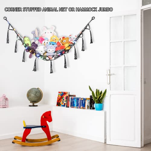 Lonchdan Stuffed Animal Hammock, Stuffed Animal Net Or Hammock With Led Hammock For Stuffed Animals Storage Macrame Netting Plushie Hanging Corner For Nursery Bedroom (Black-Tassel) #TOP6