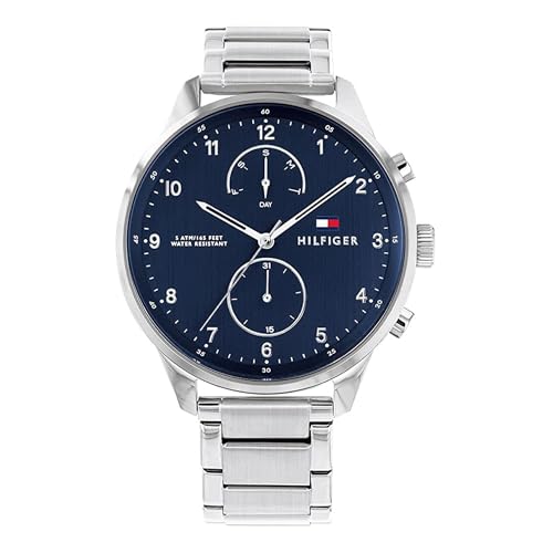 Tommy Hilfiger Multi Zifferblatt Quarz Uhr für Herren mit Silbernes Edelstahlarmband - 1791575