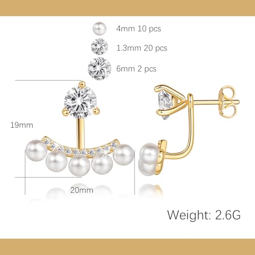 Pearl Earrings for Women 14K Gold Earrings for Women Gold Pearl Studs Earring for Womens Stud with Cubic Zirconia Dreamy and Dynamic Sector Design Pearls Stud Earring for Womens Studs Pearls2