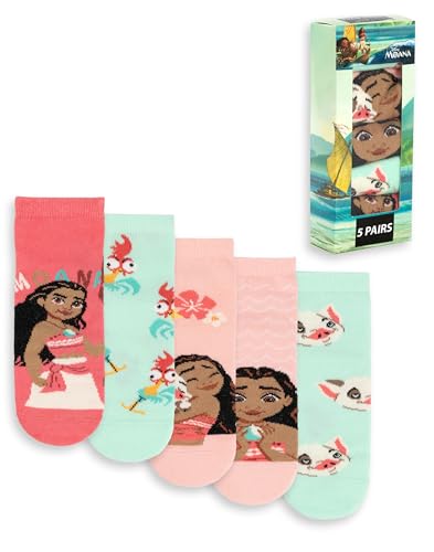 Disney Moana Girls Multicoloured Calf Socks Set of 5 | Various Patterns for Everyday Wear | Character Socks for Kids, Multicoloured, 4-13