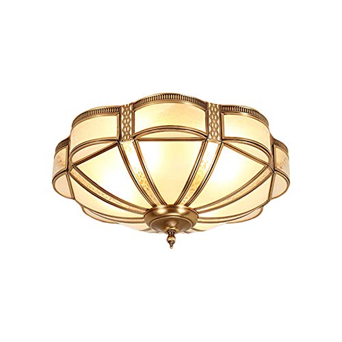 Litfad Opal Frosted Glass Led Ceiling Lamp Brass Flush Mount 3 Lights Traditional Flush Ceiling Light Fixture Modern Decorative Pendant Light For Hotel Hall Bedroom Living Room - C #TOP1