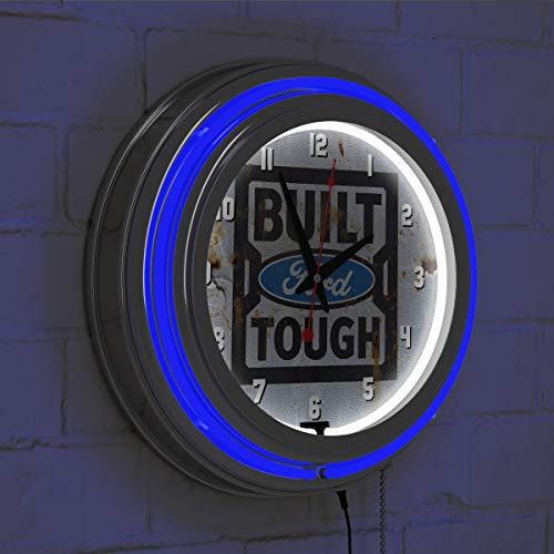 Ford Chrome Double Rung Neon Clock - Built Ford Tough #TOP5