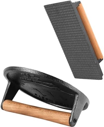 2 Pack Black Cast Iron Grill Press, 7 x7 Inch Round and 8 x 4 Inch Rectangle Heavy Weight Bacon Press with Wooden Handle, Steak Weights for Grill Burgers Bacon Bread - Thumbnail 3