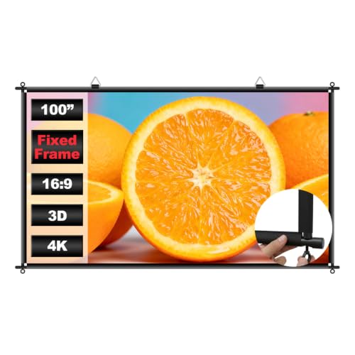 100 inch Fixed Frame Projector Screen Outdoor Indoor Movie Projector Screen Wrinkle-Free Large Hanging Projection Screen for Room Wall Theater Camping Backyard 4K HD 16:9