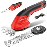 EZUVITA 8V Cordless Hedge Trimmer & Grass Shear, 2-in-1 Handheld Shrub Trimmer with 2000mAh Removable Battery, 2 Interchangeable Blades for Bushes, Shrubs & Lawn Edging (Red)