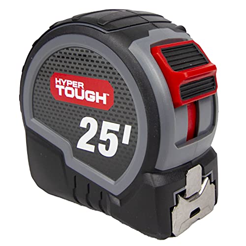 Hyper Tough 25-Foot Wide Blade Tape Measure | HIGH-Visibility Blade with Backside Printing | Dual-END Hook LATCHES Blade from Any Position