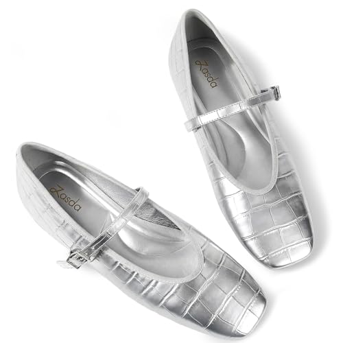 Zasda Flats for Women Comfortable Dressy Mary Jane Ballet Flats Square Toe