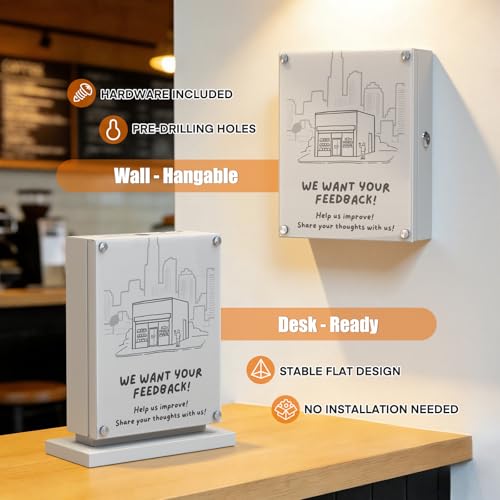 Image of Suggestion Box with Slot and Lock-Wall Mount Option, Metal Ballot Box with Acrylic Panel for Voting (Grayish White)
