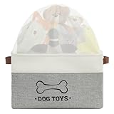 Homimp Dog Toy Basket, Dog Toy Bin Box with Comfortable Handles and Cover, Collapsible Large Pet Toy Storage Organizer for Accessories, Toys, Coat & Clothing, Blanket & Leash, Gray, 15