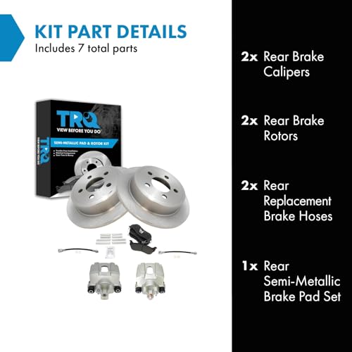 Image of TRQ Rear Brake Pad and Rotor Set Semi Metallic Rotors Calipers Hoses | For 2003-2005 Jeep Liberty