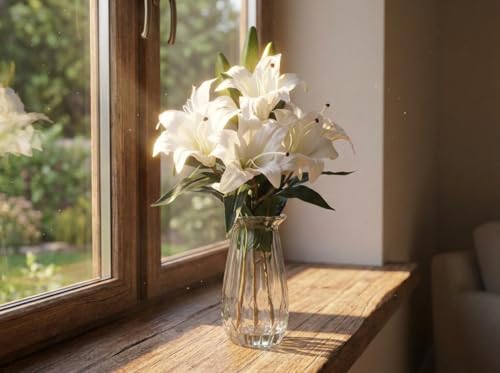 ExploreHorizon 6 Real Touch Lilies, Lifelike Artificial Flowers for Wedding