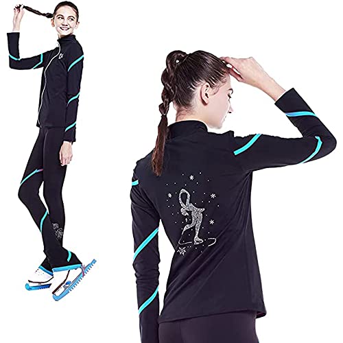 Calça de flanela com espiral para patinação de figuras, calça preta para mulheres, Azul-celeste, Kid