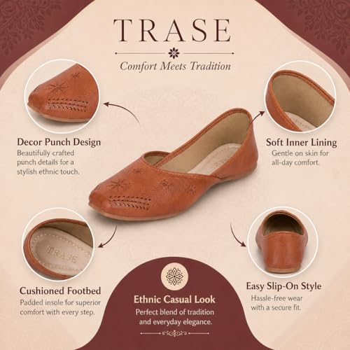 Image of TRASE Traditional Jutti for Women & Girls | Flat Sole, Soft Lining, Cushion Footbed | Comfortable Ethnic Footwear for Festive, Wedding & Casual Wear