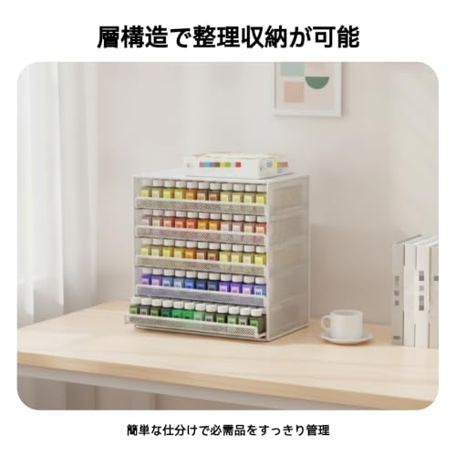 FytStycale 層ごとの収納 引き出し式収納ラック 引き出し付きレタートレー コンパクト 5段ラック 事務用品 仕切り付き 金属製 整理棚, 素白 [5]