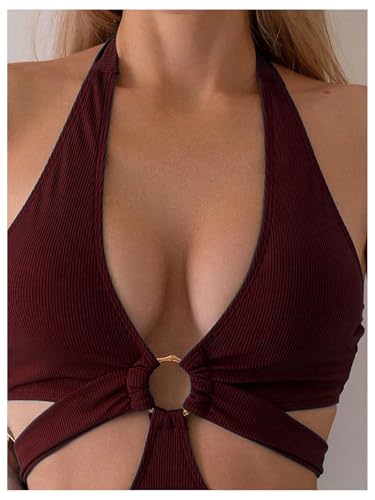 Milumia Women's Cut Out Ring Linked One Piece Bathing Suit Halter Neck Monokini Swimsuit4
