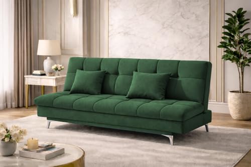 Image of Krancy 3-Seater Sofa Cum Bed for Living Room, Office & Home | Premium Fabric Sleeper Sofa Set with 1 Year Warranty | Comfortable Sofa for Guests, Lounge & Small Spaces | Green