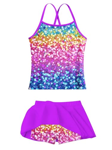 Image of Girls Tankini Swimsuit Mermaid Bathing Suits Criss-Cross Strap Adjustable Summer Beach Two Piece Swimwear Size 4-12