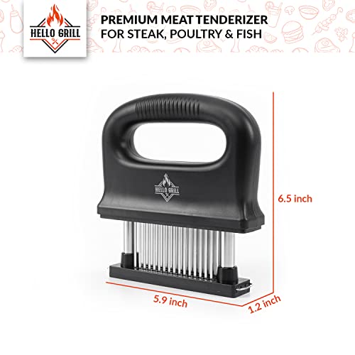 Hello Grill Meat Tenderizer Tool - 48 Sharp Stainless Steel Meat Tenderizer Needle Blades - Professional Meat Piercer For Steak, Poultry, Fish & More #TOP2