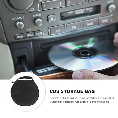 Große Kapazität Cd/DVD Tasche Rund Oxford Stoff Hülle Mit Reißverschluss Und Handschlaufe Für Auto Und Zuhause, Schwarz