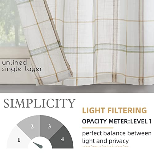 Jinchan Check Kitchen Curtains 36 Inch Buffalo Plaid Sheer Tier Curtains Gingham Checkered Cafe Curtains Classic Farmhouse Woven Drapes For Living Room Rv Green And Taupe Striped On Off White 2 Panels #TOP4